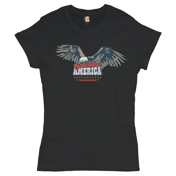 Tee Hunt God Bless America Women's T-Shirt Novelty T-Shirt 4th of July Bald Eagle Patriotic Tee