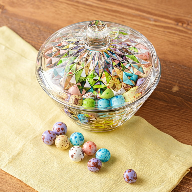 Crystalia Decorative Glass Candy Jar with Lid, Crystal Cut Small Candy Dish  for Office Desk or Home, Cute Glass Sweet Cookie Container, Elegant Candy  Service Buffet, Glass Sugar Canister 