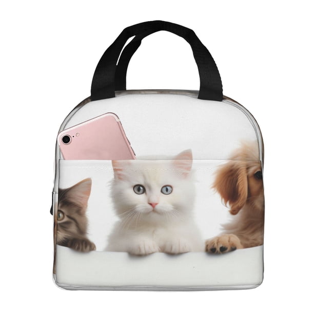 Easygdp Cute Kittens And Puppy Bolsa Térmica Premium - Tela Oxford Impermeable, Gran Capacidad, Bolsillo Frontal, Unisex para Trabajo, Escuela, Actividades al Aire Libre y Picnics