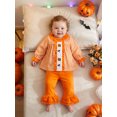 thumbnail image 6 of RUINIXCW Toddler Bbay Girl Halloween Outfit Infant Baby Girl Fall Clothes Ghost Pumpkin Embroidery Plaid Babydoll Shirt Tops and Flared Pants 2 Pieces Set, 6 of 9