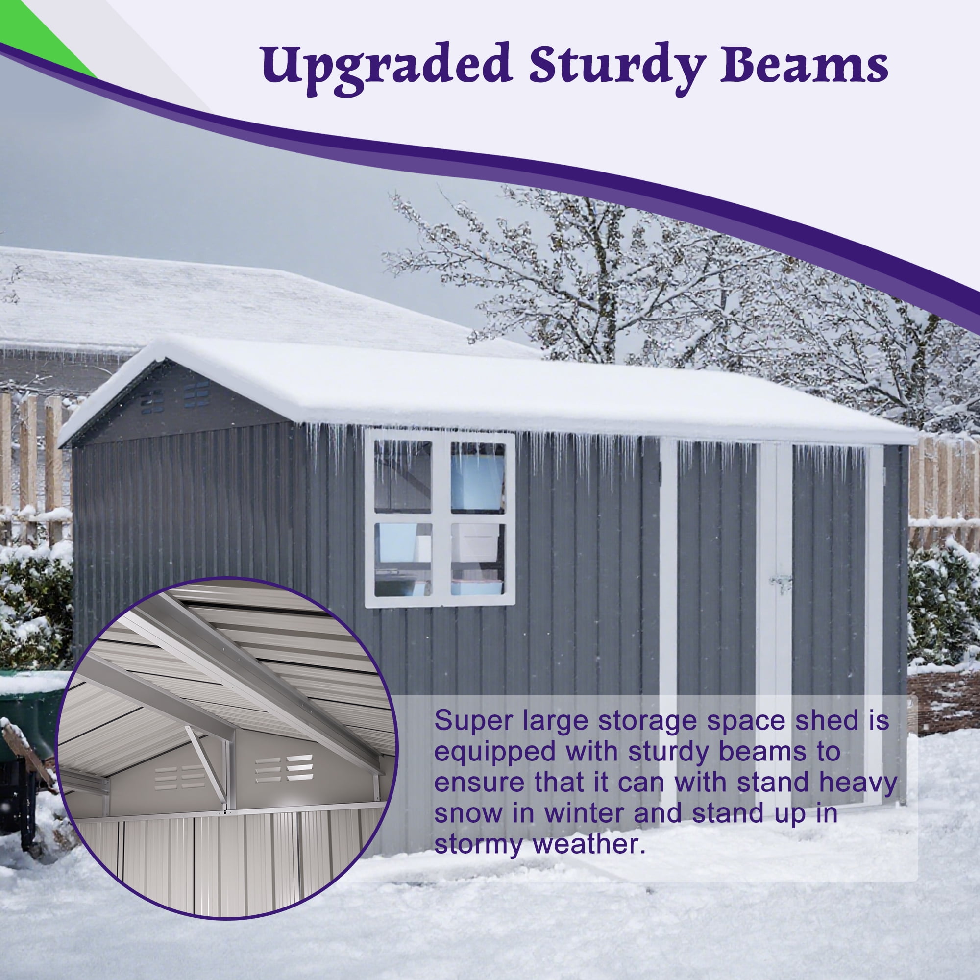 10x8 FT Outdoor Metal Storage Shed with Clear Window & Floor Frame, Large Galvanized Steel Tool Shed with Lockable Doors & 4 Vents, Weatherproof Backyard Organizer for Garden, Patio & Mower - Gray