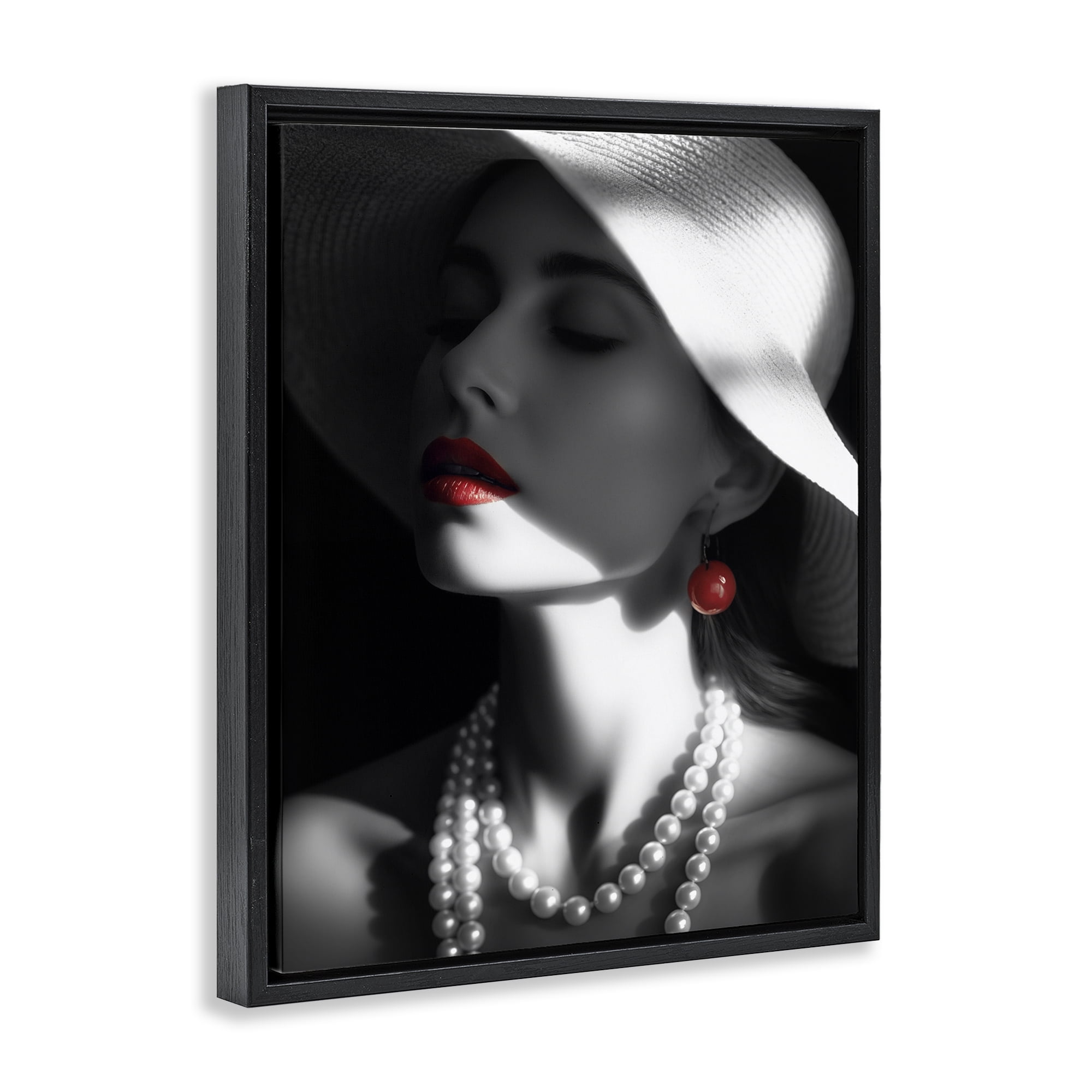 Stupell Industries Red Lipstick Fashionista Novelty Painting Black Floater Framed Art Print Wall Art, 25 x 31