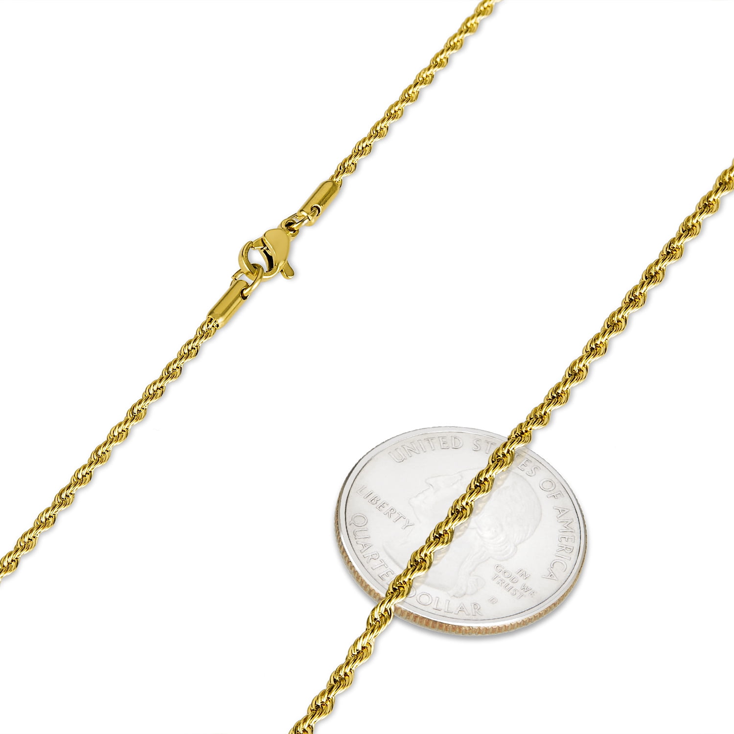 2.2mm 24k Yellow Gold Plated Stainless Steel Twisted Rope Chain Necklace, 24 inches + Gift Box