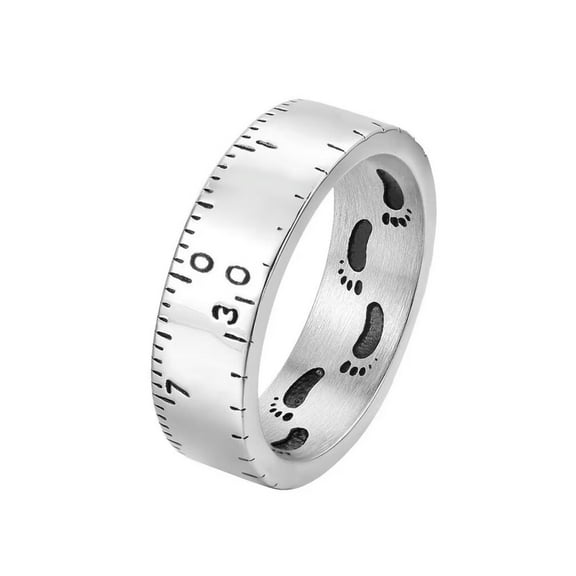 PAMTIER Men's Stainless Steel Vintage Punk Measurement Ruler Scale Lucky Signet Wedding Band Footprint in the Sand Ring Silver Size 7