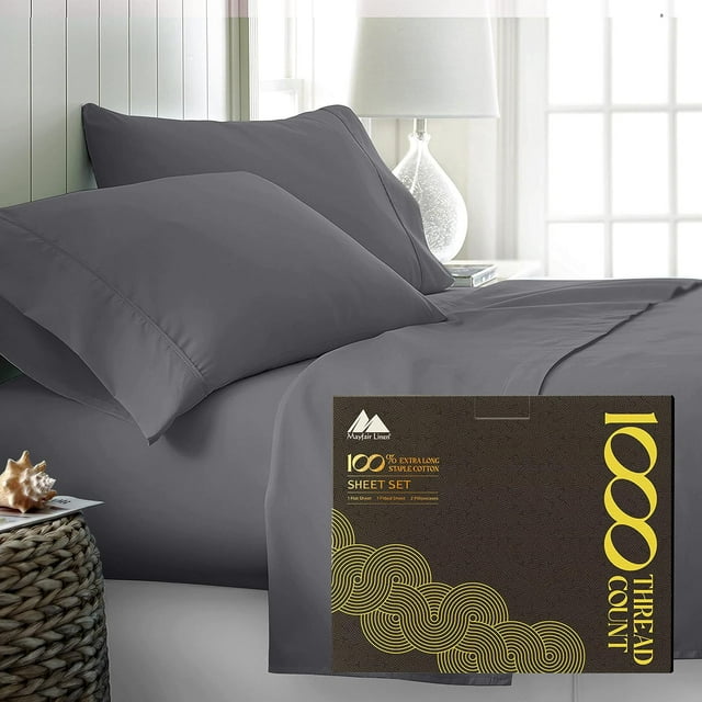 Pure Egyptian Cotton Sheets King Size High Thread Count Sheets King PC Luxury Hotel King Size Sheets Set Deep Pocket Sateen Weave Cooling Bed Sheet Sets