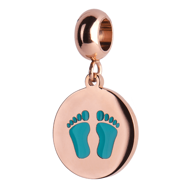 Charm para Pulsera LuckyLy, Dije de Huellitas Bebé Niña, Acero Inoxidable y Rosa, Modelo Capri rosa UNITALLA
