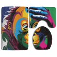 thumbnail image 1 of GOHAO Colorful Monkey Art Style 3 Piece Bathroom Rugs Set Bath Rug Contour Mat and Toilet Lid Cover, 1 of 2