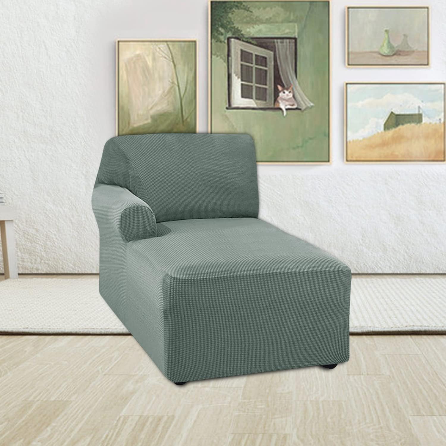 Jacquard Chaise Lounge Cover,Modern Polar Fleece sectional Sofa slipcover,Stretch Left/Right Armchair Cover for loveseat L Shaped Sofa (Cyan,Left Chaise Lounge)