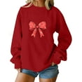 thumbnail image 2 of Xuyuer Valentine's Day Women's Bow Lover Heart Print Round Neck Loose Hoodie Long Sleeve Top, Cute Casual Pullover for Valentine's Day Gifts, Date Nights and Everyday Cozy Wear, 2 of 5