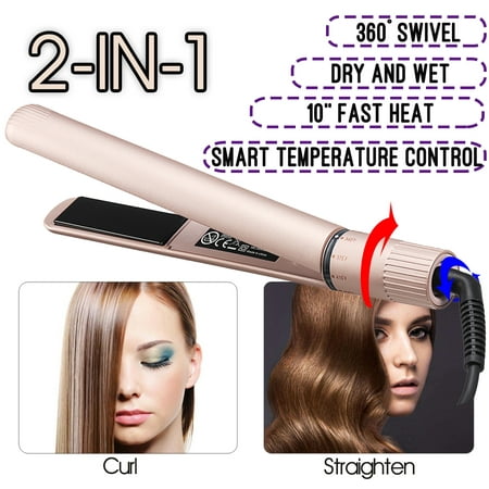 Professional 2-IN-1 10S Fast Heat Hair Straightener & Curler Ceramic Curl Flat Iron Wand, 5-Speed Rotating Adjustable