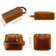 thumbnail image 4 of QJUHUNG Sac à Main Rétro Classique pour Hommes en Cuir Véritable de Cheval Fou, Sac de Rangement à Double Fermeture Éclair pour Stylo, Rasoir, Brosse, Sac Poignet en Cuir de Vache Pleine Fleur, 4 of 7