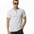 thumbnail image 4 of Jinda Men's Cotton Henley Shirt Soft Short Sleeve Tshirt Basic V Notch Neck Fashion Summer Slim Fit Comfy Linen Henley Cool Tee White Large, 4 of 4