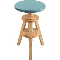 eHemco Swivel Solid Wood Adjustable Bar Stool, 18.9 to 25.2 Inches, Natural Base with Teal Top
