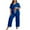 Blue, variant on gbyLJF Women Plus Size 2 Piece Outfits V-neck Short Sleeve Shirts Drawstring Long Pants Solid Color Tracksuits XL-5XL