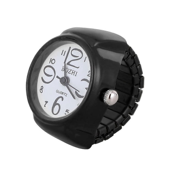 1Pc Personality Unisex Watch Shaped Finger Ring Fashion Exquisite Quartz Watch Ring (Black)