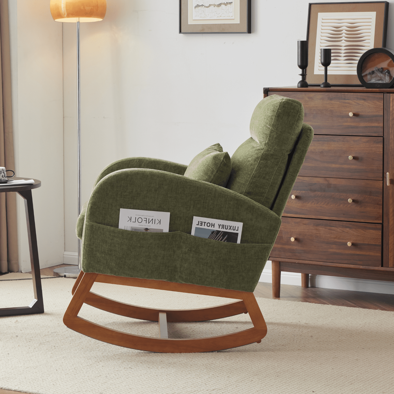 UBesGoo Rocking Accent Chair Armchair Reading Chair, Comfy Single Sofa Rocker with Sturdy Wooden Frame for Living Room Bedroom Green