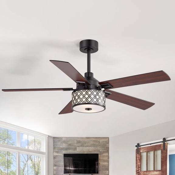 ALKAFY 52 inch Matte Black Bohemian Ceiling Fan - Light & Remote for Living Room, Bedroom, Kitchen, Dining Room,