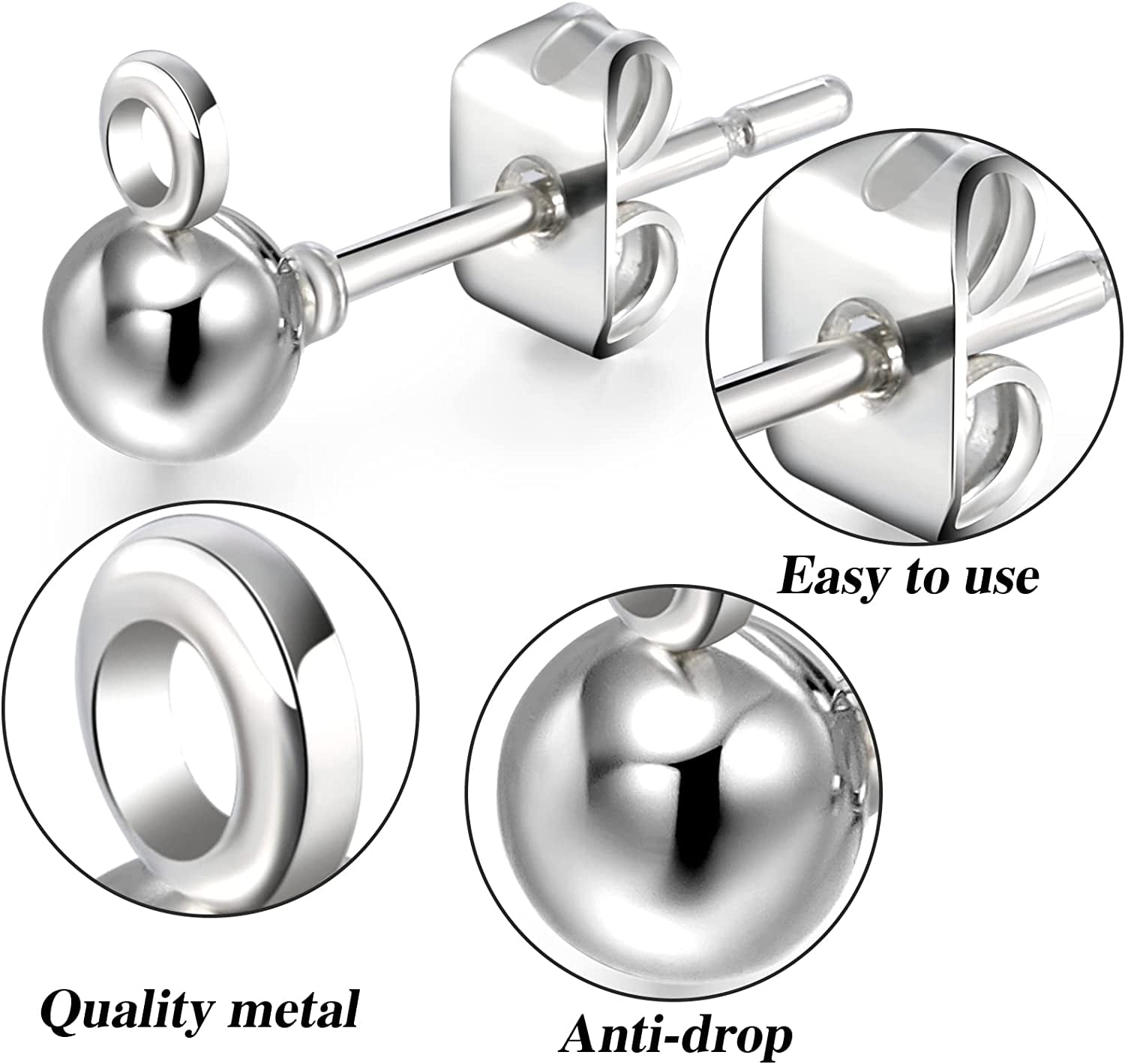 Wholesale DICOSMETIC 60pcs 3 Sizes 2 Colors Stainless Steel Ball Post  Earring Studs with Loop Round Ball Earrings Spherical Earring Findings with  2 Sizes Butterfly Ear Back for Jewelry Making 