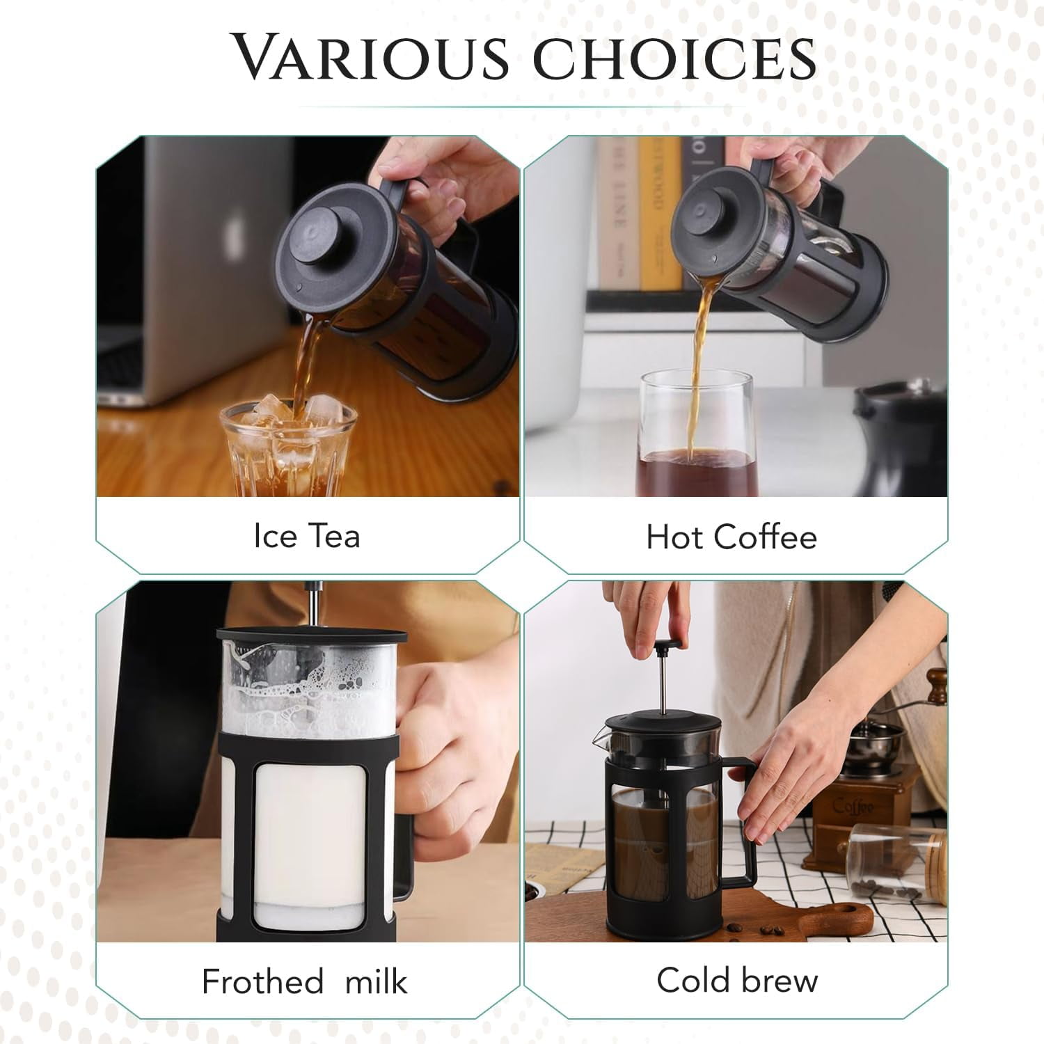 Kibhous French Press Coffee Machine Capacity 34Oz Coffee Machine, with 1  Filter, Heat-Resistant and Durable Borosilicate Glass, Black 
