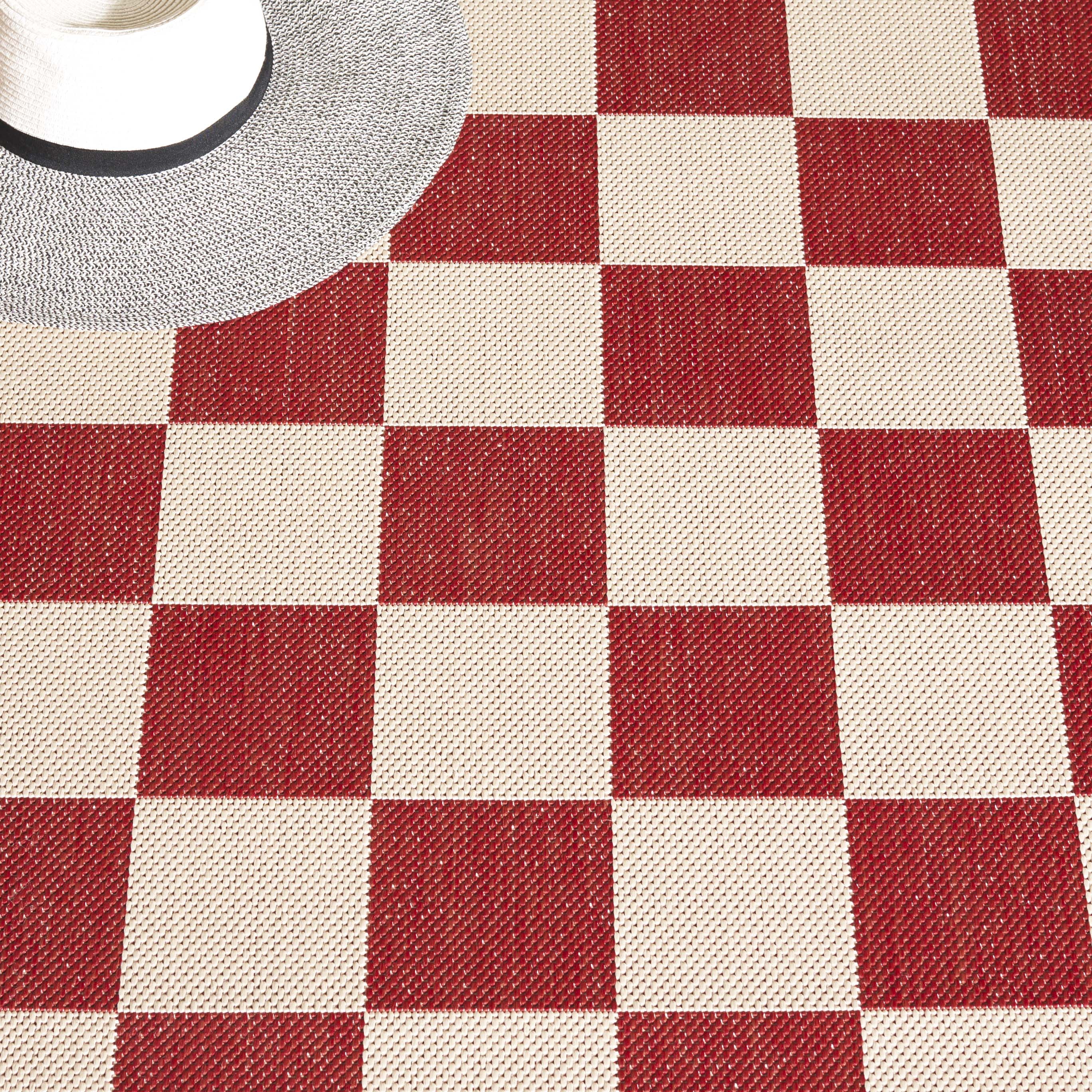 SAFAVIEH Courtyard Talbot Checkered Indoor/Outdoor Area Rug, Red/Beige, 8' x 10'