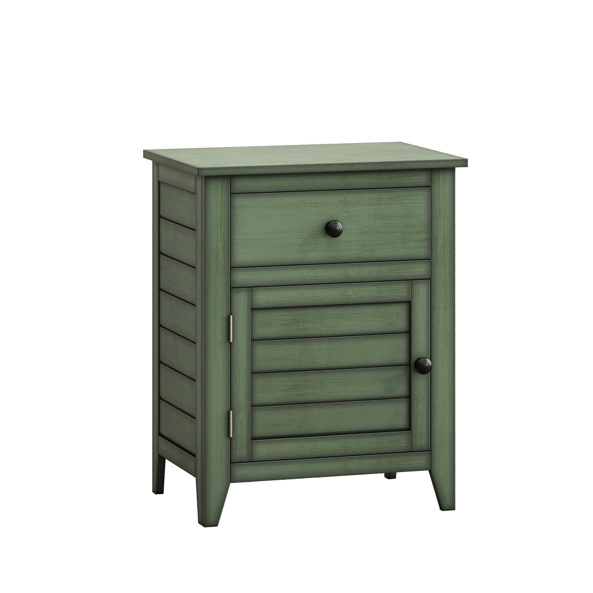 AENKYO Vintage Nightstand with Drawer & Cabinet – Hand-Brushed Side Table for Bedroom, Living Room, Retro Green