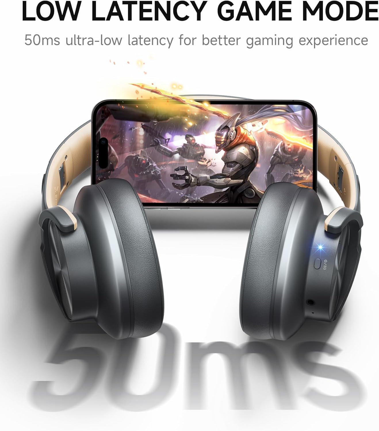 Picun B8 Bluetooth Headphones, 120 Hours Headphone Wireless Bluetooth, Hands-Free Calls, 3EQ & Game Mode, Foldable Headphones Over Ear for Travel Home Office Cellphone PC Ashen Golden