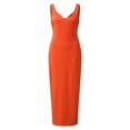 thumbnail image 4 of B91xZ Robes pour Femmes Sans Manches Col Carré Robe à Volants Taille Élastique Robe Trapèze Mini, Orange TTG, 4 of 5