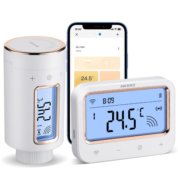 INKBIRD Smart Radiator Thermostat, IRC-RW1 WIFI Radiator Valve with Monitor, 11-Time Programmable Thermostatic, Temperature Alarm, Child Lock