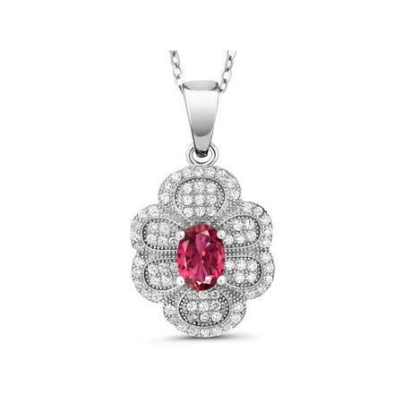 Oval Pink Tourmaline Pendant - 1.62 Ct Oval Pink Tourmaline 925 Sterling Silver Pendant