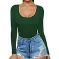 thumbnail image 4 of Green Women's Long Sleeve T-shirt, Women'S T Shirt Solid Color Low U Neck Slim Bottom Long Sleeved Top,Women's Long sleeve T-shirt L, 4 of 6