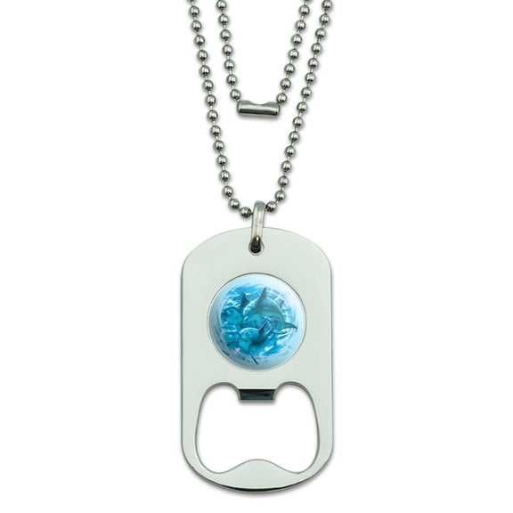 Dolphin Dudes Diving Military Dog Tag Bottle Opener Pendant