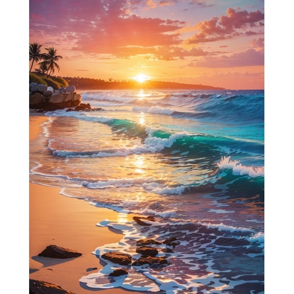 TISHIRON Diamond Art Painting Kits,12x16 inch 5D DIY Seaside Scenery at Dusk Diamond Art Crafts Kit for Adults and Kids Beginners