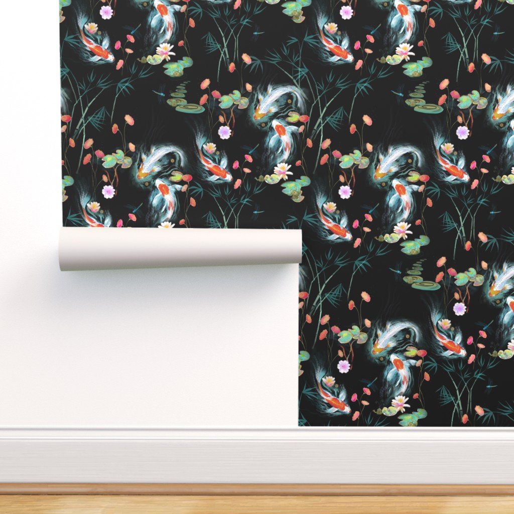 PeelandStick Removable Wallpaper Koi, Fish, Japanese, Water Garden, Black,
