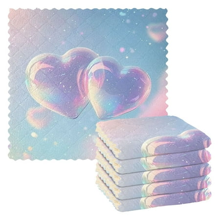 

6 Pack Kitchen Dish Towels 11 Inch x 11 Inch Reusable Cleaning Cloths for Washing Dishes Dish Cloths for Drying Dishes Two Heart-shaped Bubbles
