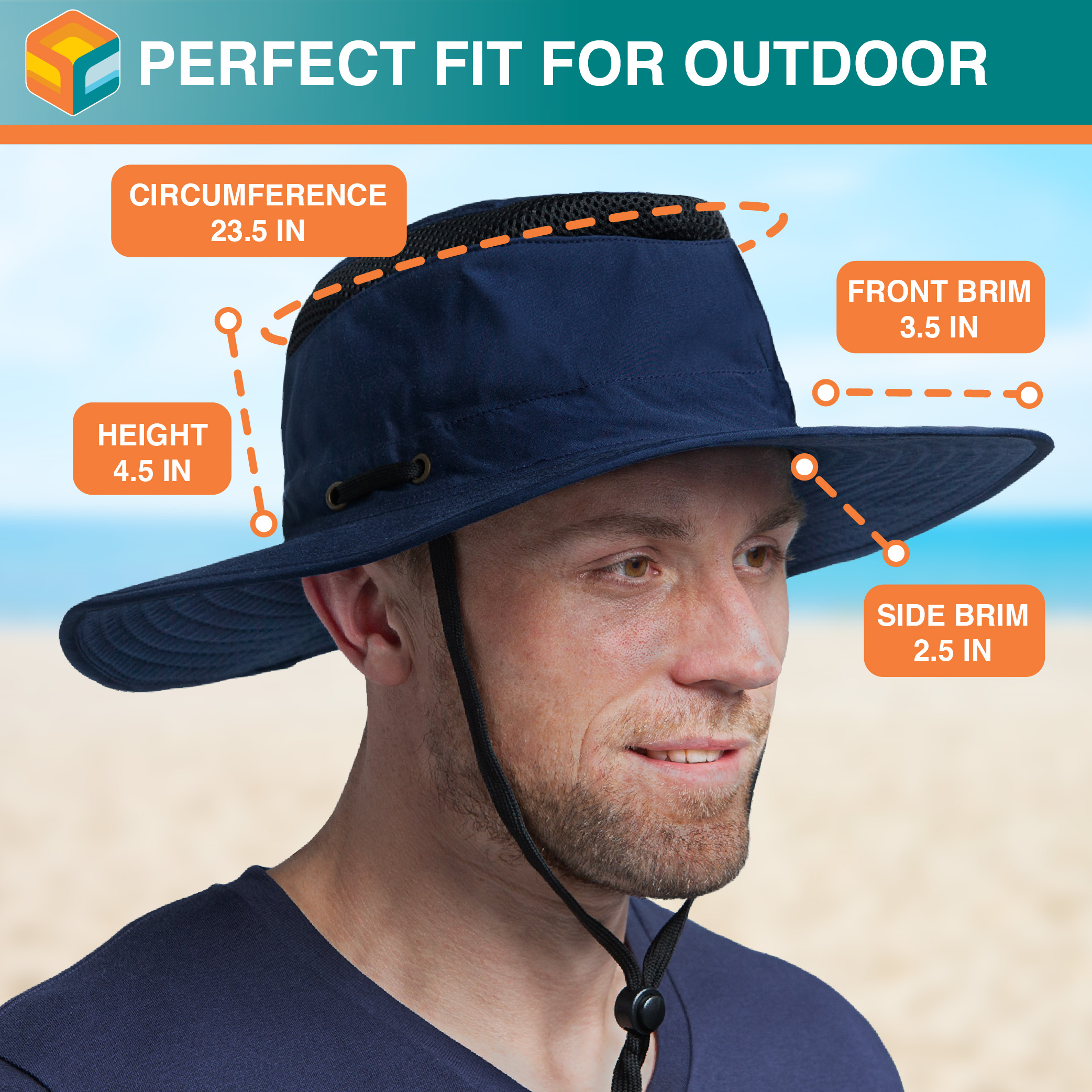SUN CUBE Sun Hat For Men Wide Brim, Women Safari Hat, Hiking Bucket Hat UV Sun Protection, Boonie Hat Outdoor | Fishing Hat Summer For Sun Beach Camping UPF 50+, Navy Blue - image 5 of 8