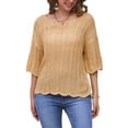 thumbnail image 1 of INSPIRAR CHIC Blusas de Verano de Manga Corta con Cuello Redondo y Diseño Calado para Mujeres M Caqui, 1 of 6