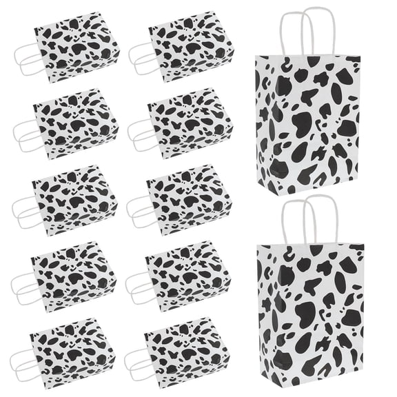 OUNONA 12Pcs Cow Print Paper Bags with Handles for Farm Themed Birthday Party Favor and Candy Packing