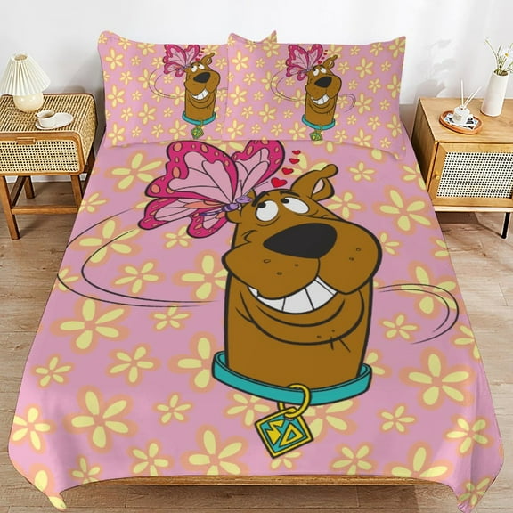 Scooby Doo Bedding Set 3 Piece Toddler Bed Sheet Set Soft and Comfortable Bedding for Children and Adults 2 pillowcases and 1 Duvet cover Christmas Gift
