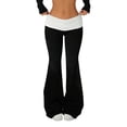 thumbnail image 2 of Women's Fold Over Waist Flare Pants High Waist Stretchy Bootcut Yoga Bell Bottom Trousers, XS, 2 of 7