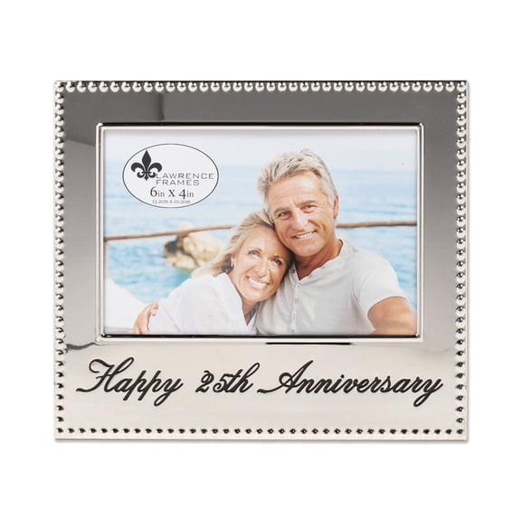 Lawrence 4x6 Happy 25th Anniversary Beaded Silver Frame