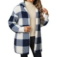 thumbnail image 3 of Letdown Womens Checkered Sherpa Jacket Plaid Long Sleeve Hoodies Coats Gingham Outwear with Pockets Loose Fit Winter warm Coat (Blue,L), 3 of 8