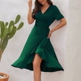 thumbnail image 2 of Women's Summer Midi Dress V Neck Lace Up Short Sleeve Solid Dresses 2023 Tropical Beach Sundress, 2 of 6