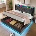 thumbnail image 2 of Bellemave King Size Linen Upholstered Platform Bed with Hydraulic Storage System and Button Tufted Headboard Storage Bed Frame with 360° LED Lights and Charging Station (King, Gray), 2 of 11