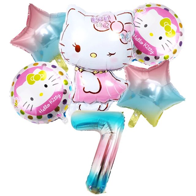 Conjunto de Globos de fiesta de Hello Kitty, Globos de aluminio con número rosa de 32 pulgadas, decoración de fiesta de cumpleaños para niños, Globos de helio para Baby Shower