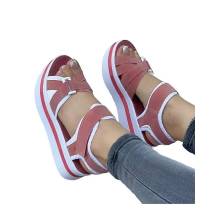 

Daeful Ladies Platform Sandal Ankle Strap Casual Shoes Beach Wedge Sandals Walking Lightweight Stylish Summer Pink 6