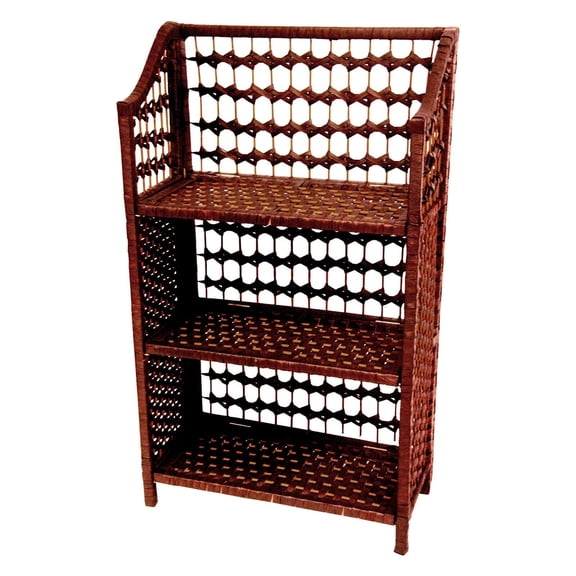 Oriental Furniture Natural Fiber Shelving Unit, 5 shelves, mahogany color