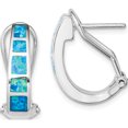 thumbnail image 1 of Sterling Silver Blue Inlay Created Opal Squares Hoop Earrings (19 X 15) Made In China qe9409, 1 of 5