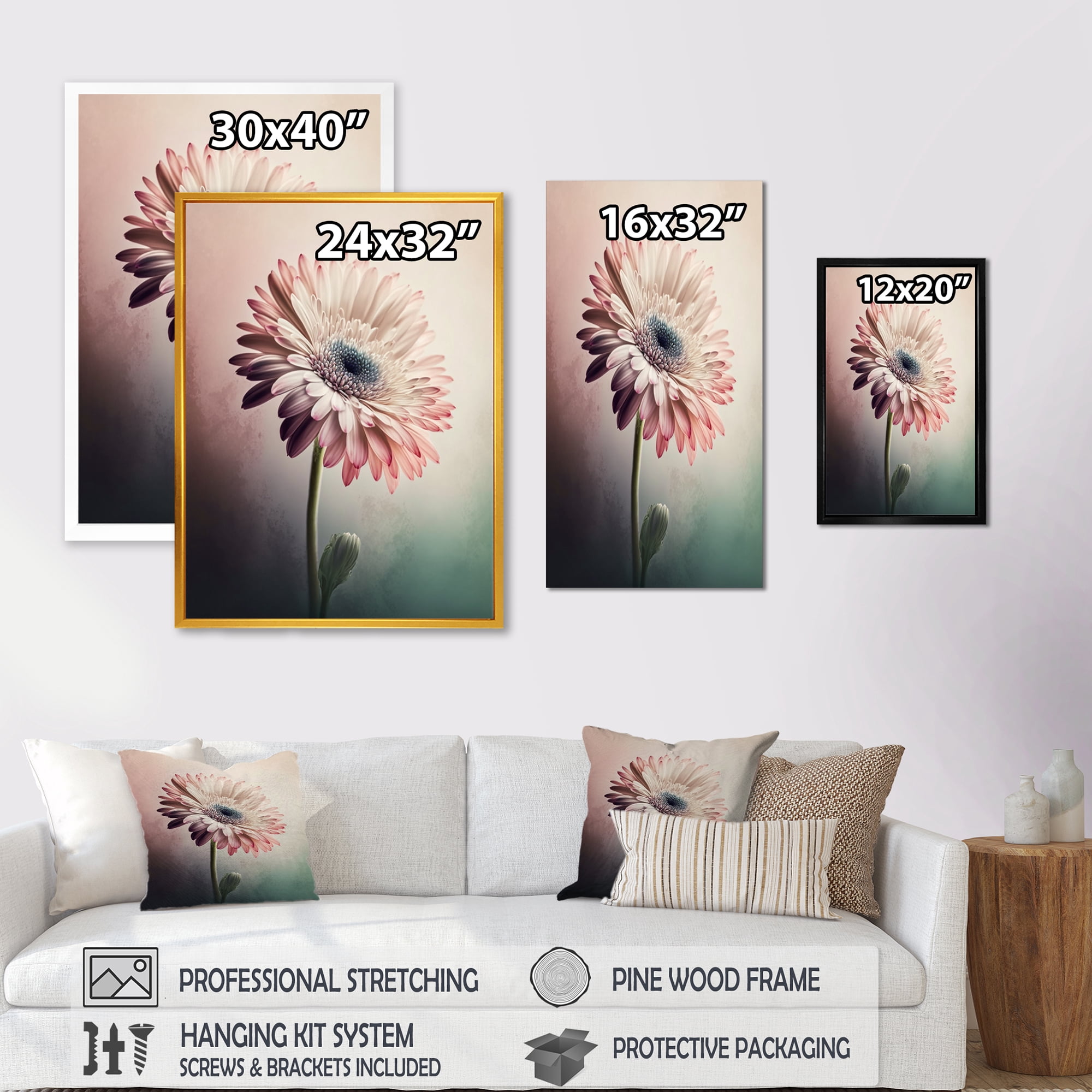 Designart Pink Gerbera Flowers III Canvas Wall Art