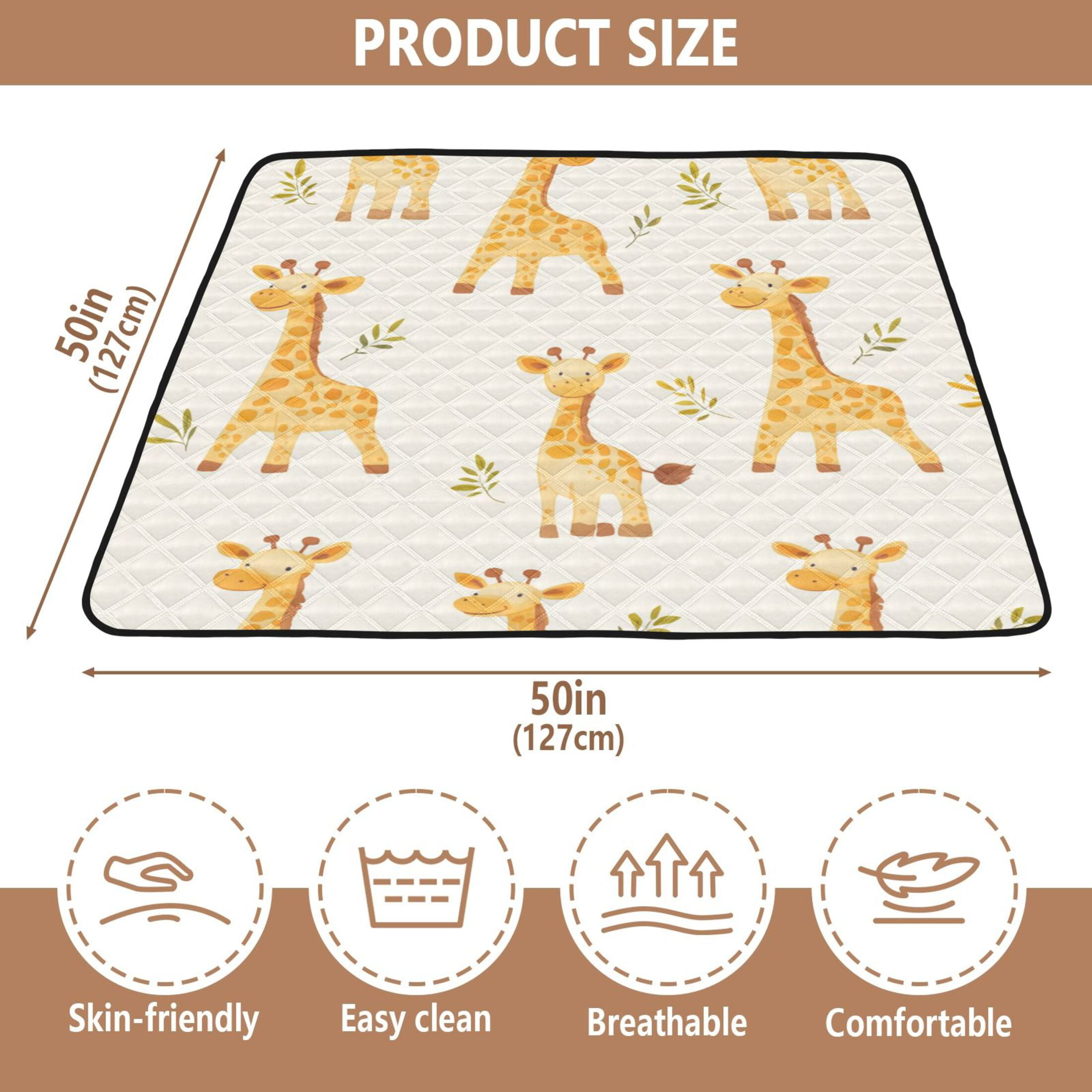WOBOGO Cartoon Giraffe Baby Playmats Extra Large Waterproof Rollable Activity Pads for Toddlers 50×50inch