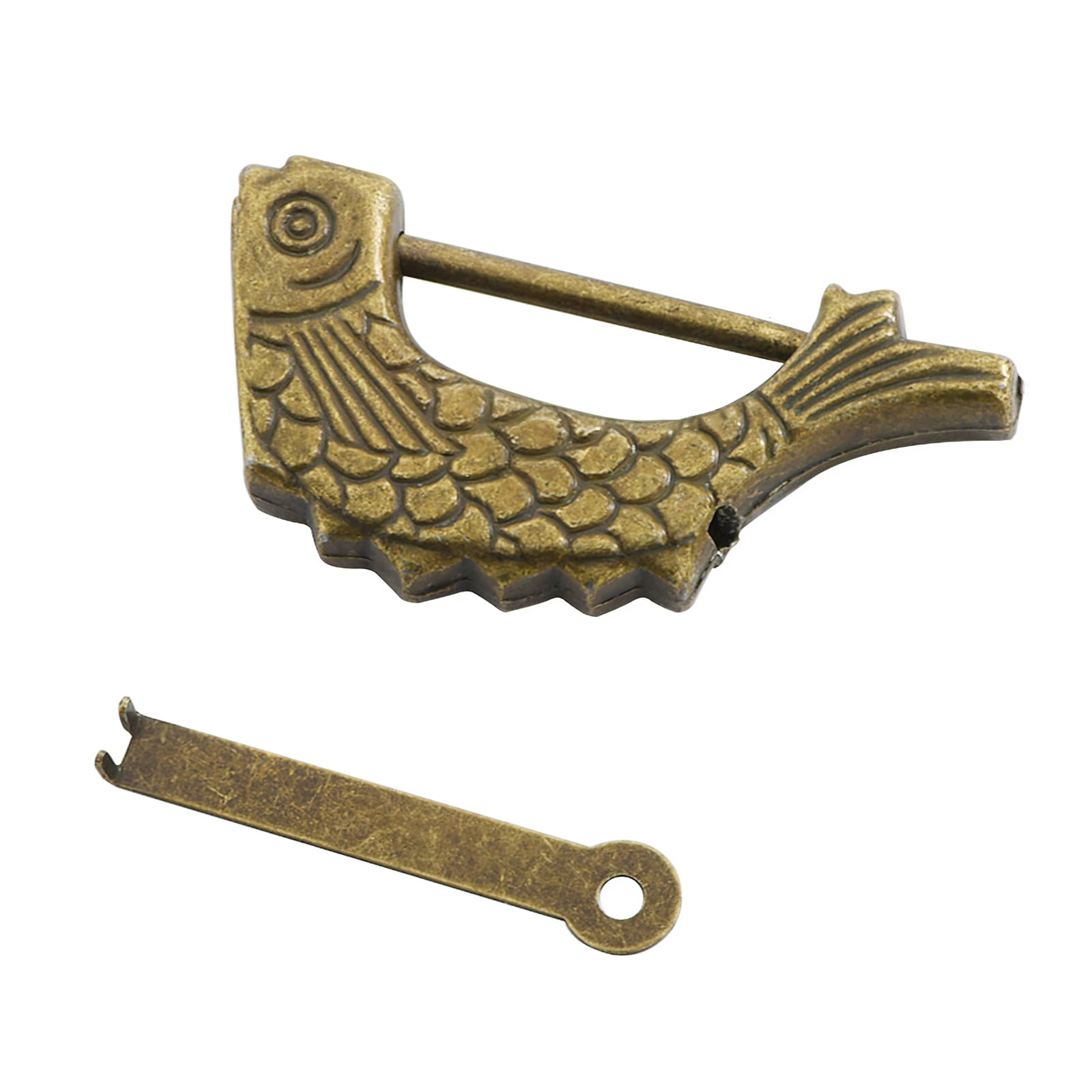 Details about   Golden Fish Shape Lock Antique Finish Handmade Brass Padlock & Keys Home Decor M 